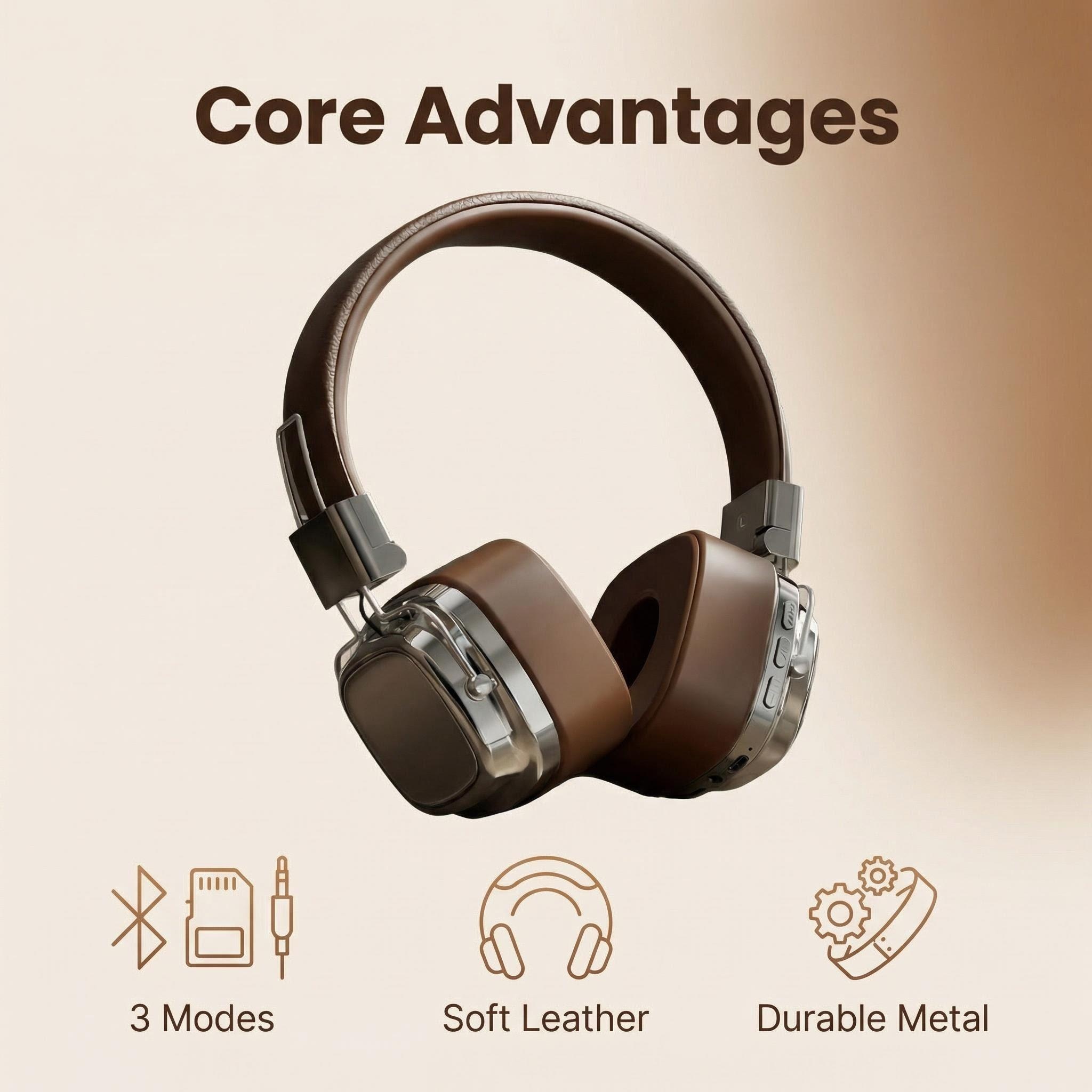 Retro Gaming Cable - Cuffie Retrò in Pelle Over-Ear Wireless